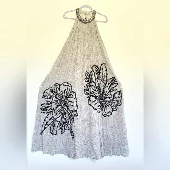 Anthropologie Ranna Gill Embroidered Beaded Boho Gown Dress halter maxi SMALL - Picture 2 of 5